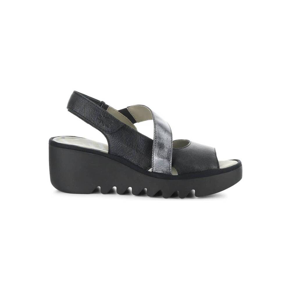 NEW FLY LONDON women's basy wedge sandal in black/graphite